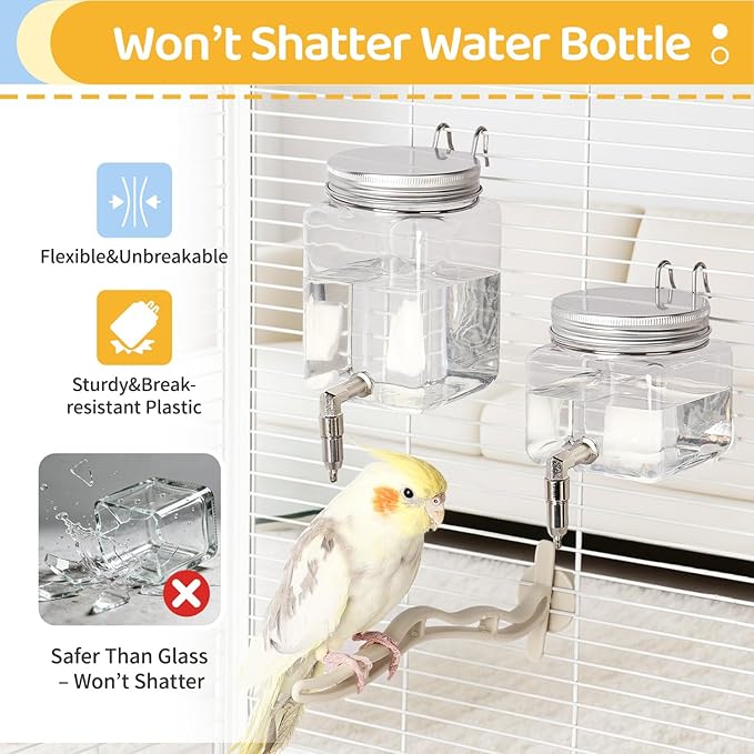 Guinea Pig Water Bottle No Drip 17oz – Leak Proof Rabbit Water Dispenser with Stainless Steel Needle Valve & 180° Swivel Bracket for Chinchilla Rat Parrot Cockatiel Birds