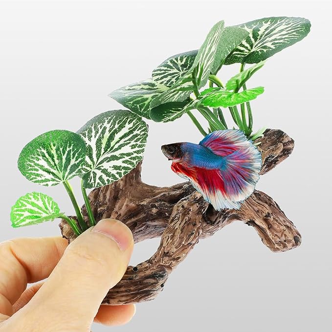 Star-Fish Silk Leaf pad Hammock Artifical Driftwood cave Fish Tank Decorations, Aquarium Decor Driftwood cave x 1pc, Fish Tank Accessories Starfish x 2pcs