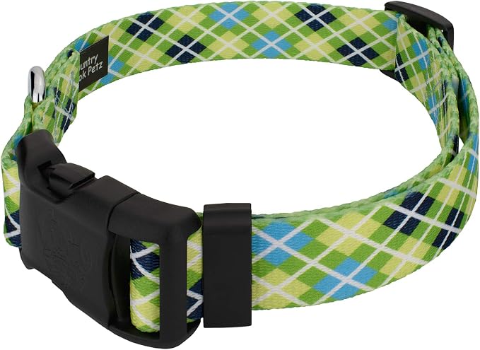 Country Brook Petz - Margarita Argyle Everyday Collar and Leash - Plaid and Argyle Collection Featuring Charming Designs (1 Inch, Medium)