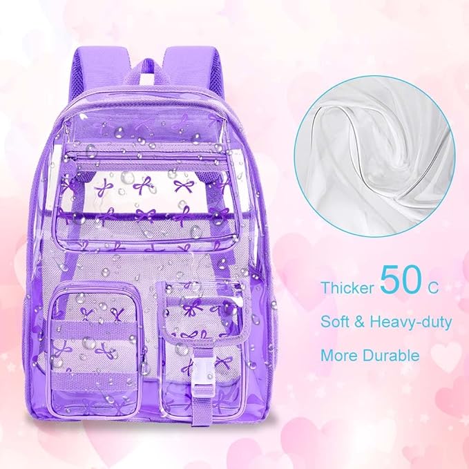 CCJPX 3Pcs Clear Backpack for Girls, School Transparent Bookbag, Heavy Duty See Through Backpacks for Teens Elementary
