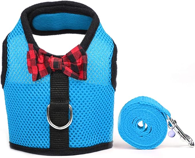 Rypet Animal Harness and Leash - Soft Mesh Pet Harness With Safe Bell, No Pull Comfort Padded Vest for Small Pet Blue M