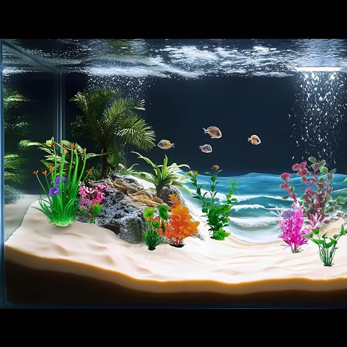 11 PCS Premium Fish Tank Accessories or Fish Tank Decorations,a Variety of Sizes and Styles of Aquarium Plants,Colorful Plastic Plants