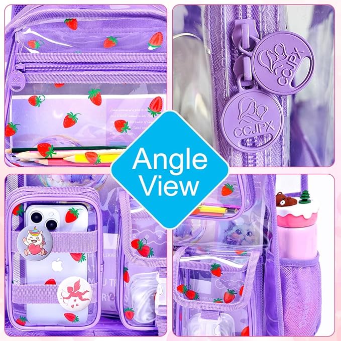 CCJPX 3Pcs Clear Backpack for Girls, School Transparent Bookbag, Heavy Duty See Through Backpacks for Teens Elementary