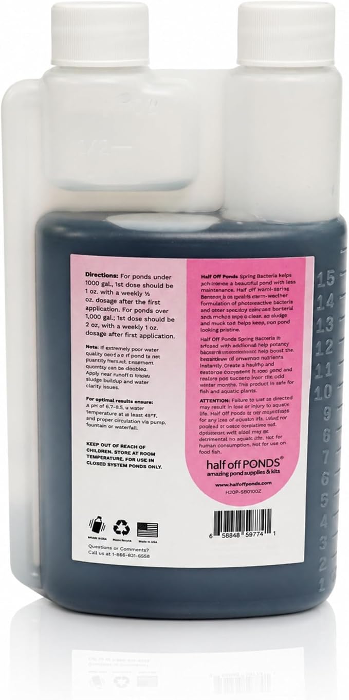 Spring Pond Bacteria Treatment with Beneficial Bacteria & Enzymes, 16 oz | Spring start-up formula, boosts beneficial bacteria, breaks down sludge, fish and plant safe, ideal for biological filters