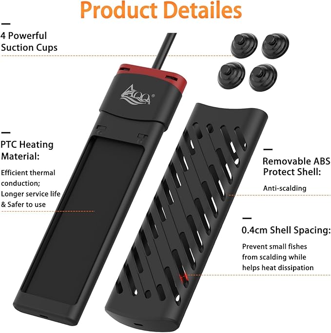 AQQA PTC Fish Tank Heater 500W for Aquarium 53-130 Gal Submersible with External Digital Controller Adjustable Temp Range 59-94℉ Overheat & Out-of-Water Auto Shut-Off Protection (500W for 53-130Gal)