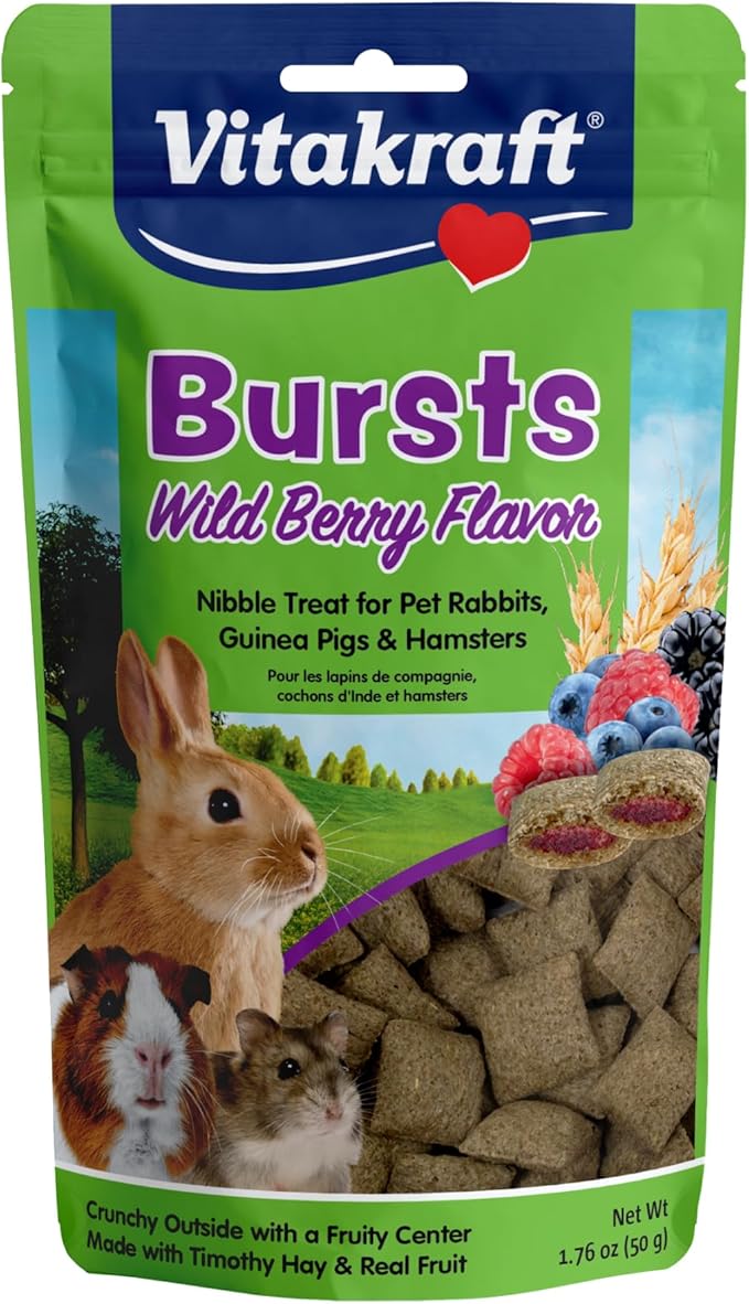 Vitakraft Bursts Small Animal Treat Wildberry Flavor 1.76 oz - Crispy Outside with Soft Berry Center - Fun Reward Snacks for Rabbits Guinea Pigs Hamsters and Other Small Pets