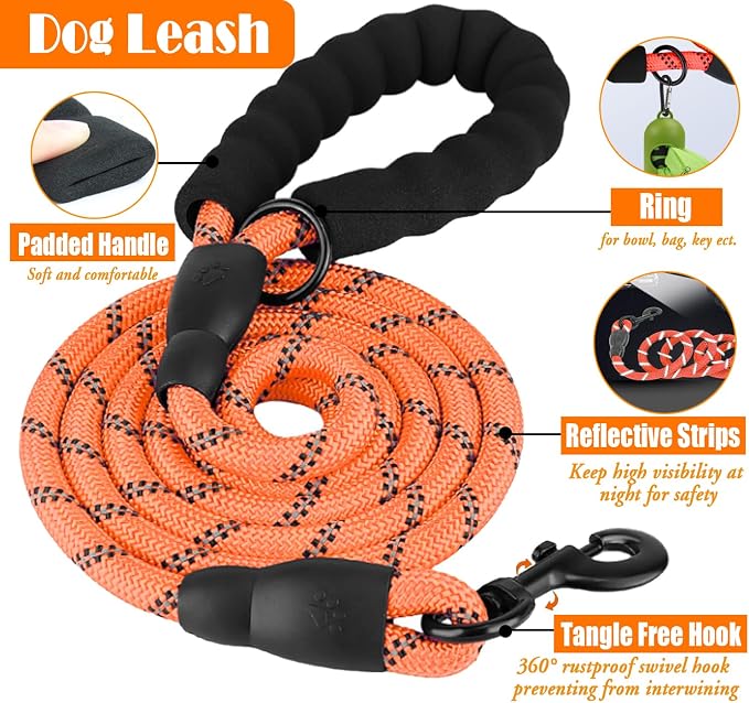 LOBEVE No Pull Dog Harness, Collar & Leash Set | Includes Dog Seat Belt, Collapsible Bowls & Poop Bag Dispenser. Ideal for Training, Walking, Hiking. Fits Small to Large Dogs(Orange-M)