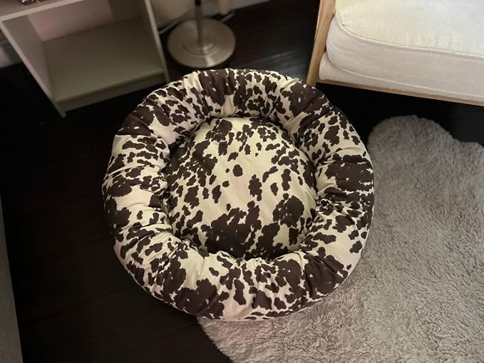 Organic Cotton Canvas Dog Bed: Removable Cover, Natural Fill - Made in USA (Cow Print Brown White, X Large 42" x 8" inches)