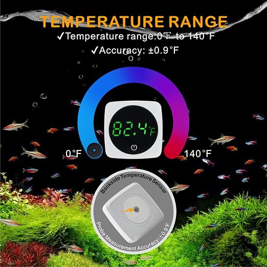 Aquarium Thermometer, Digital Fish Tank Thermometer Stick On, LED Display ±0.9°F with Touch Button for Aquatic Pets, Fish, Betta Axolotl & Turtle (2)