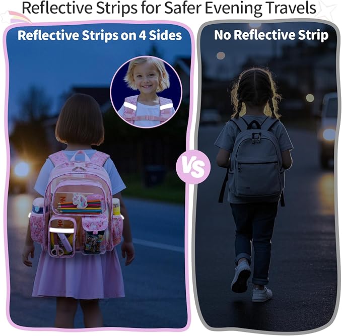 Clear Backpack for Girls - 15 Inch Heavy Duty Transparent Kids Backpacks for School, PVC Bookbag with 3 Front Pockets for Kids Aged 3 to 8, Pink Unicorn