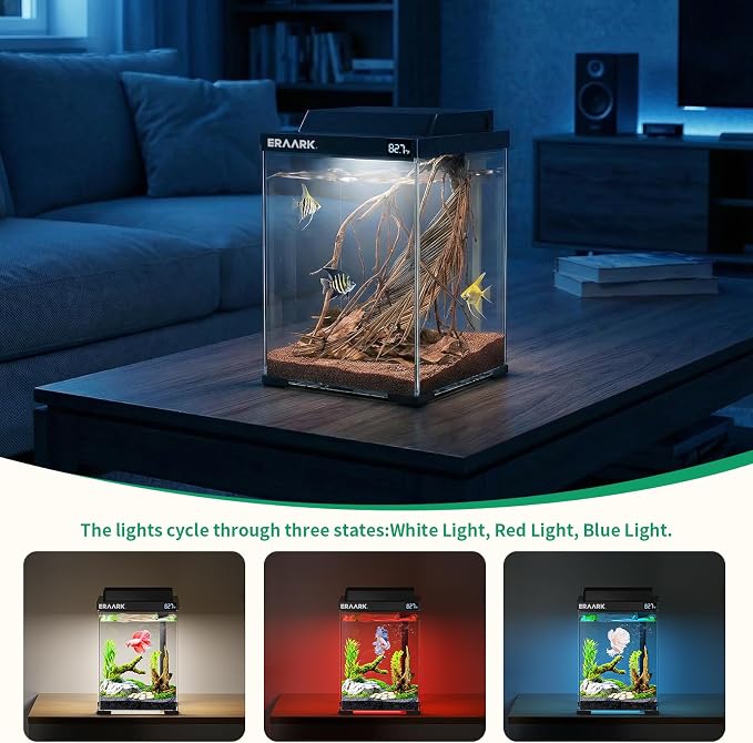 Fish Tank, 2.6 Gallon Aquariums,Smart Betta Fish Tank with Temperature Monitoring Filter,Light,Water Pump,Self Cleaning Aquarium kit (2.6 Gallon)