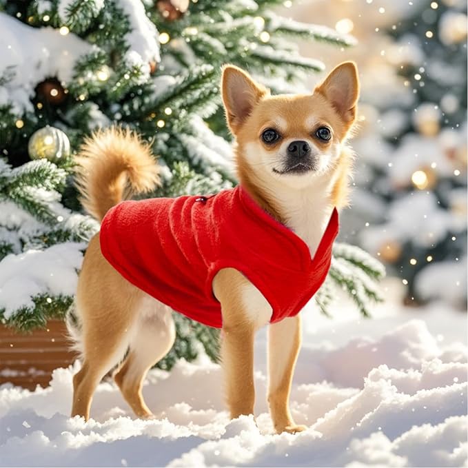 Rbenxia 1 Piece Dog Sweater with Leash Ring Soft Fleece Vest Dog Pullover Warm Jacket Pet Dogs Clothes Winter Dogs Outfits for Small Cat Pets (Red, X-Small)