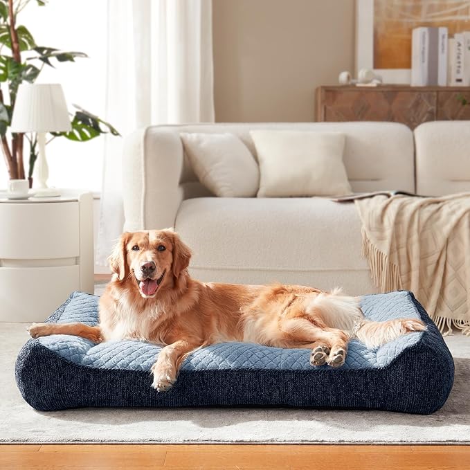 JOEJOY Orthopedic Dog Bed Medium Sized Dogs, Extra Thick Supportive Big Dog Couch Bed with Sides, Ultra Soft Pet Bed Sofa, Blue, 35''x25''
