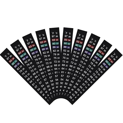 Brewing Thermometer Adhesive Strip Thermometer Aquarium Thermometer 10pcs | Fish Tank Thermometer Strip, Temperature Test Strip Thermometer Sticker for Tank/Kombucha/Fermentation Jar 39 to 97℉/4 to 36℃