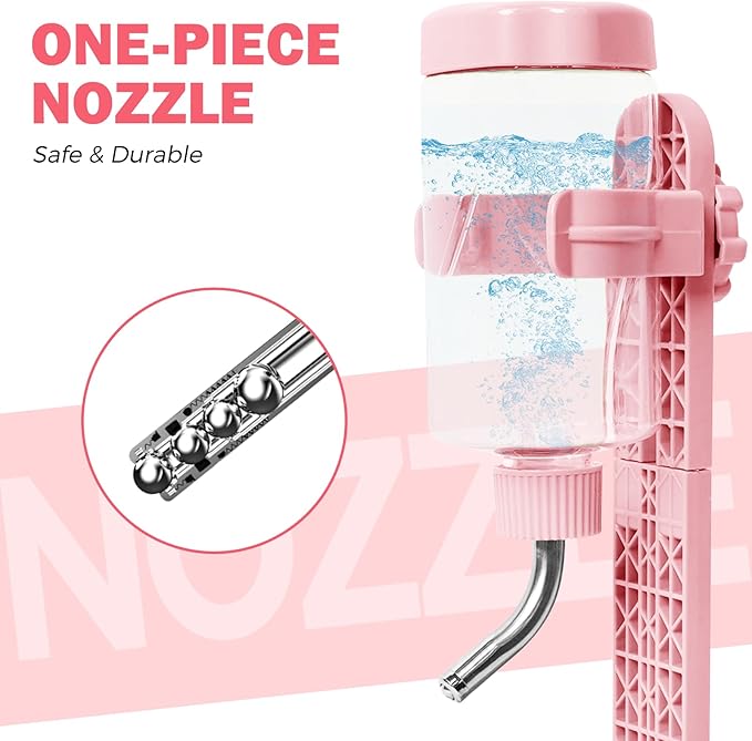 VANNON Pet Standing Water Dispenser Top Fill Dog Water Bottle Dispenser with Stand Leakproof Pet Slow Water Bottle for Small Animals, 13oz, BPA Free, Adjustable Height, Pink