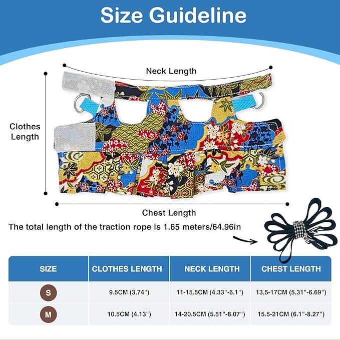 Guinea Pig Harness Skirt Clothes and Leash, Adjustable Hamster Ferret Harness and Leash Set, No Pull Walking Vest for Ferrets, Chinchillas and Similar Small Animals (flowercolor S