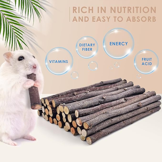 Bissap Apple Sticks for Rabbits, Natural Bunny Chew Toys and Treats for Chinchilla Guinea Pig Hamster Gerbil Small Animals Pet Apple Wood Stick Toys Teeth Grinding (230g/8.1oz)