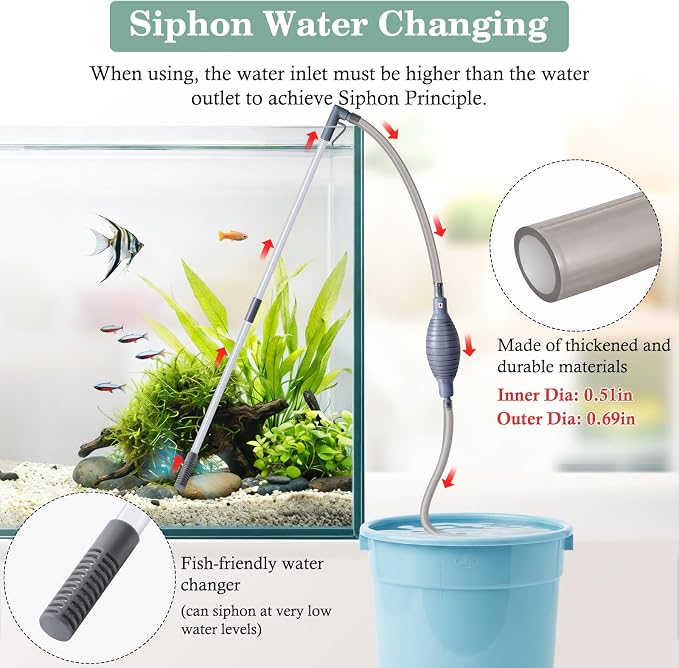 AOZU 3-in-1 Aquarium Vacuum Gravel Cleaner, Adjustable Fish Tank Siphon Cleaner, Aquarium Water Changer and Sand Washer Kit with Hand Siphon Hose & Extension Tube