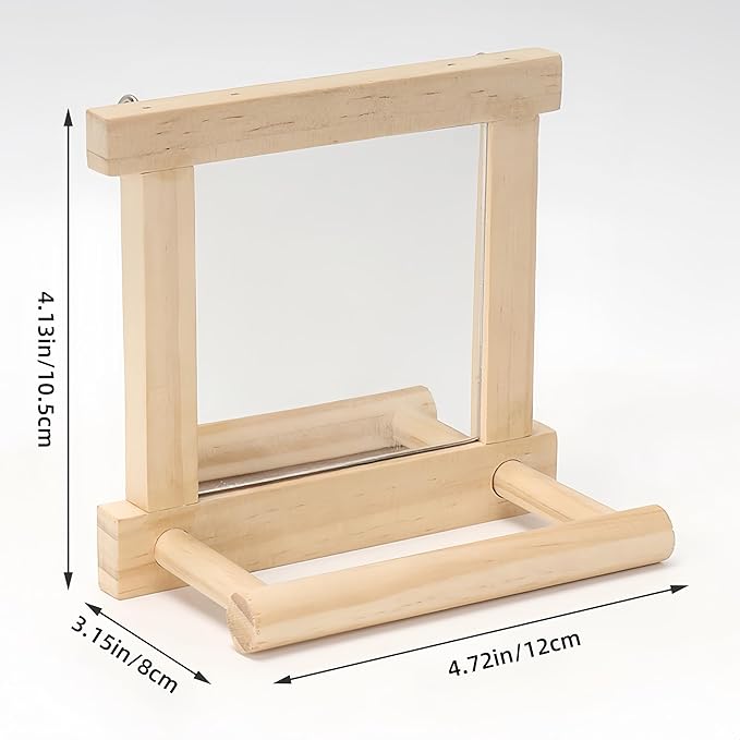 Natural Wood Bird Stand with Mirror, Perch and Swing Toy for Parakeets, Hummingbird, Lovebirds and Cockatoos (2 Pack)