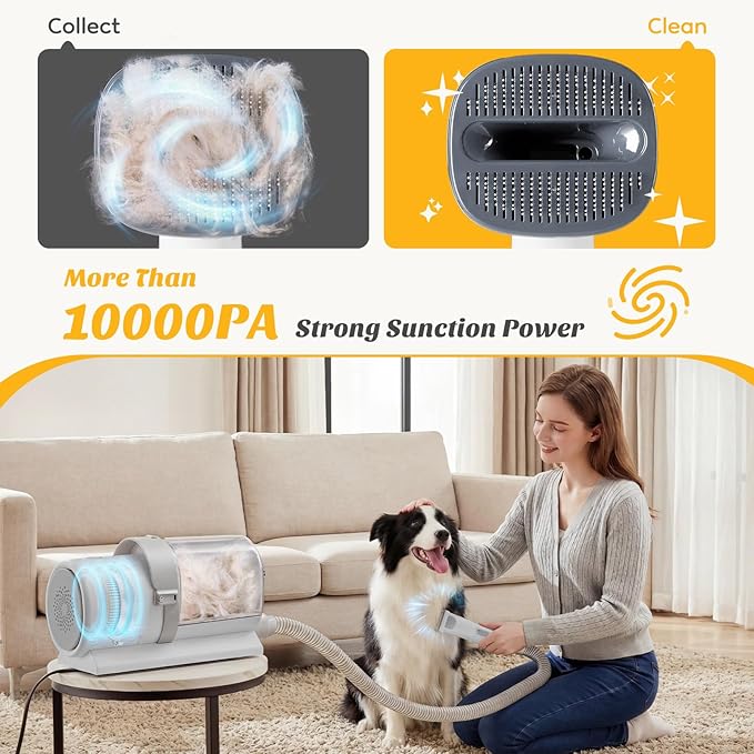 NEWBULIG 5-in-1 Pet Grooming Vacuum Kit, 2.5L Dust Cup, 3 Suction Modes and 5 Groomer Tools, Dog Clippers with Cordless Low Noise for Cats, Dogs Other Animals Hair Trimmer
