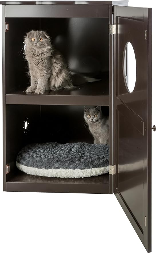Trixie 2 Story Furniture Litter Box Enclosure (Espresso Brown), Hidden Litter Box for Cats, Double Layer, Big Front Door for Easy Cleaning, Large Hole for Easy Entry, Use as Side Table or Nightstand