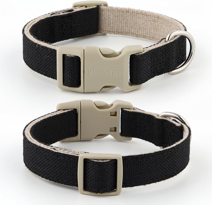 Plutus Pet Cotton Hemp Dog Collar and Leash Set, Adjustable Collar for Small, Medium, and Large Dogs, Heavy Duty and Soft on Skin, Black, XS