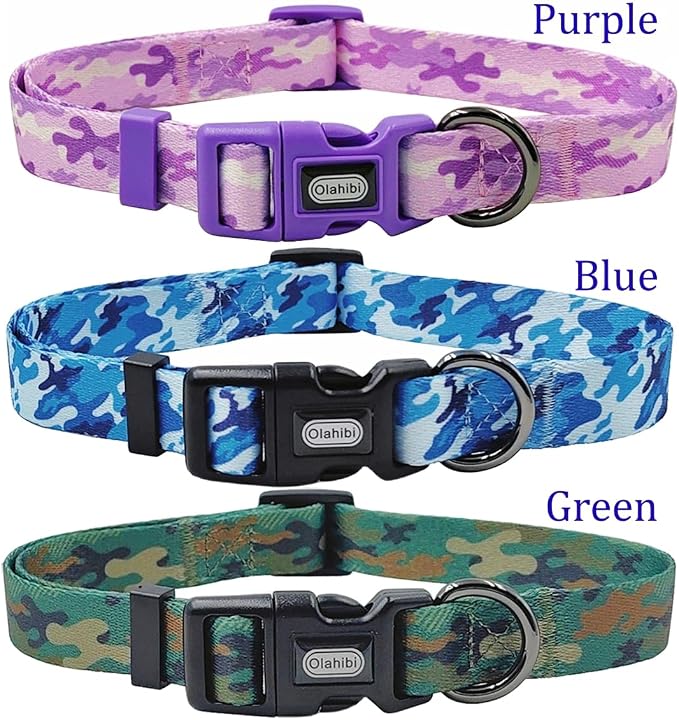 Dog Collar Leash Set, Camouflage Pattern, Polyester Material, Adjustable Collar and 5ft Matching Leash, for Medium Dogs.(M, Purple Camo)