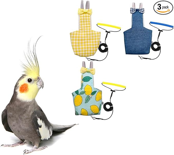 Bird Diaper Harness Flight Suit Clothes with 80 Inch Flying Leash Rope for Parrots Conure Cockatiel Pet Birds Weight 80-105 Grams，3 Pieces Including Three leashes and Three Cotton Pads