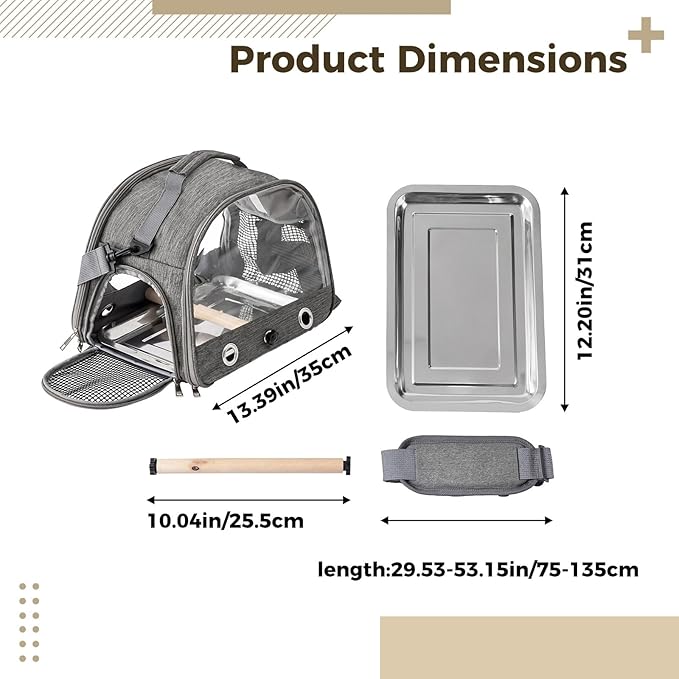 BOSREROY Backpack Pet Carrier, Airline Approved Parrot Transport with Transparent Mesh, Adjustable Shoulder Strap, and Stainless Steel Tray for Smaller Pets