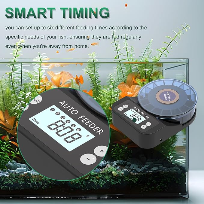 60ml Automatic Fish Feeder, USB Rechargeable Auto Fish Food Dispenser with Timer, LCD Display, Auto Vacation Timer