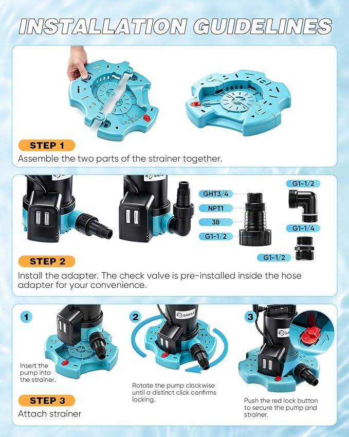Saker Automatic On Off Submersible Water Pump, 1/4 HP Sump Pump,2377 GPH | Submersible Pump,Pool Cover Pump with 25ft Power Cord & Filter Net for Swimming Pool Covers, Hot Tubs, Rooftops