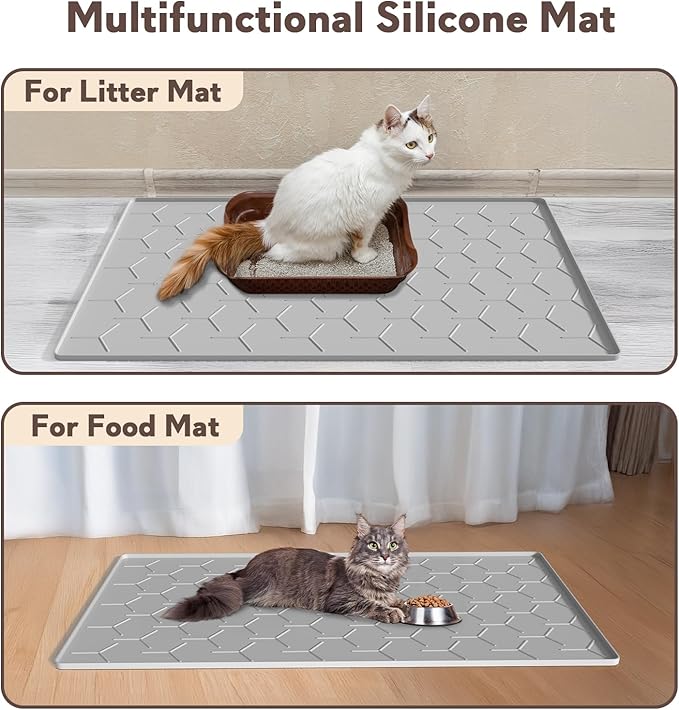Garoopion Cat Litter Box Mat, Large 40" X 28" Litter Trapping Mat for Cats, Waterproof Silicone Pad for Floor, Gray