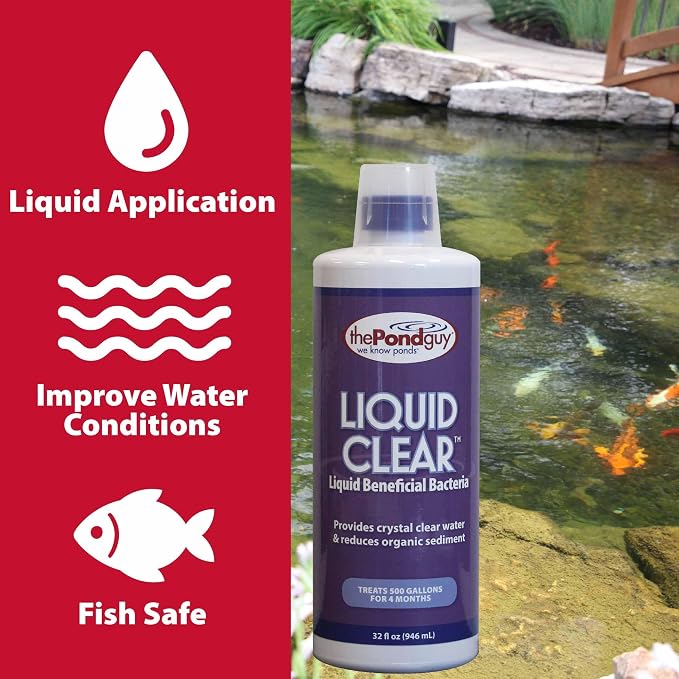 The Pond Guy LiquidClear Beneficial Bacteria Pond Cleaner, 1 Gallon | Reduces cloudy water in outdoor water gardens and small ponds and is fish and plant safe