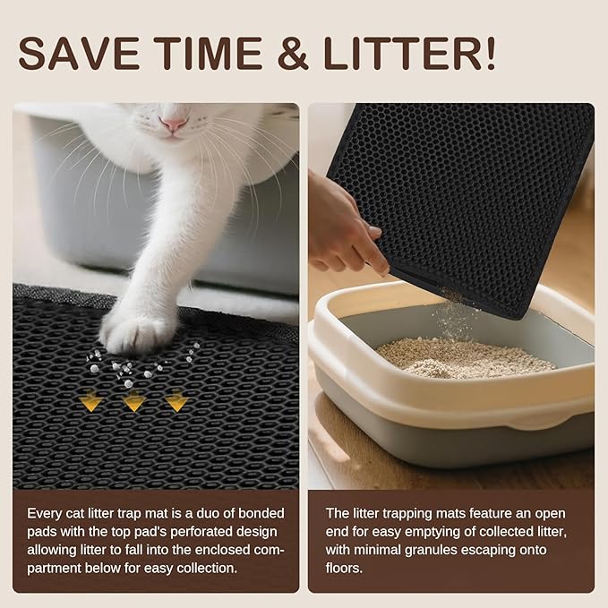 Small Cat Litter Mat Double Layer Waterproof Proof Litter Box mat, Non-Slip Design, Reduces Litter Scatter, Easy to Clean, Black 24''x 14.9''Inch