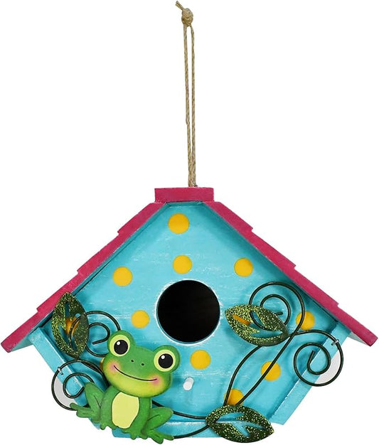 Linfevisi Wooden Bird House Bluebird Nest Box Birds Boxes Home Wood Birdhouses Hanging Outdoor Decorative for Wren Finch Chickadee Sparrows Cardinals Garden Tree(Frog)