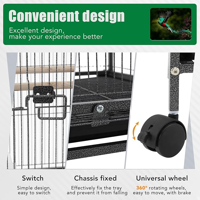 BestPet 35 inch Wrought Iron Bird Cage with Play Open Top and Rolling Stand,Large Parrot Cage Bird Cages for Parakeets,Cockatiel, Canary, Finch, Lovebird, Parrotlet,Pigeons (35 inch)