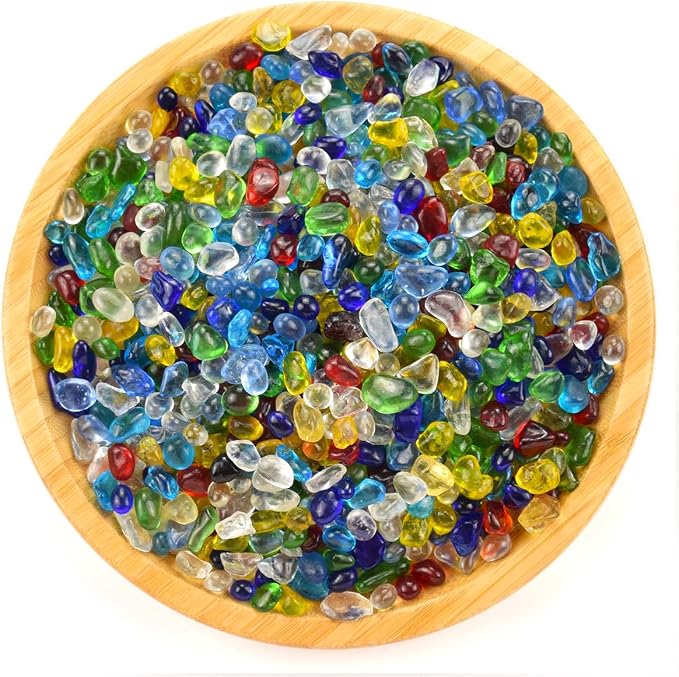 WAYBER 1 Lb Tumbled Sea Glass Pebbles Decorative Glass Stones, Multicolored | Vivid Long-Lasting Hues, Lustrous Polished Finish, Non-Toxic Material, Ideal for DIY Crafts & Home Decorations