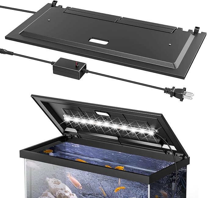 LED Aquarium Hood, White Lights, Fits 24" Framed Aquariums, Black | Adjustable Brightness White Tube Light, Replaceable Full-Length Bulb, Fits 24-Inch Framed Aquariums