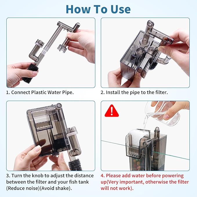 Small Fish Tank Filter for 3-5 Gallon Aquarium, USB Powered Quiet Hang On Back Filter with Upgraded 3-Stage Filtration System (Sponge & Quartz Balls), Adjustable Flow & Extra Media Set Included
