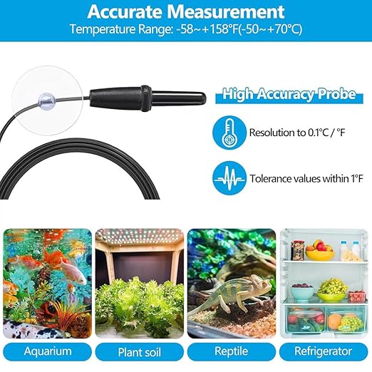 DaToo Aquarium Thermometer with Large LCD Display Fahrenheit/Celsius(℉/℃) Fish Tank Thermometer for Aquarium Reptile Terrarium Digital Water Thermometer with Suction Cup(6 Pack)