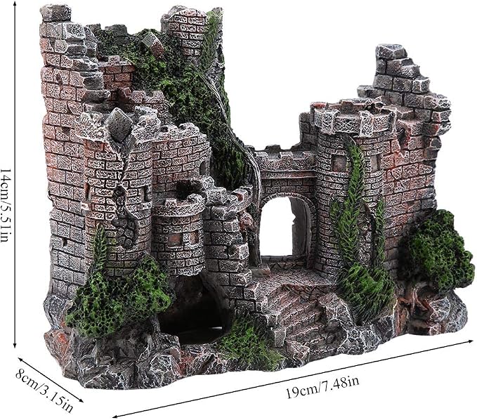 Ancient Castle Design Resin Aquarium Decoration Hideouts Stone Cave Hide House, Simulation Resin Hide House Fish Tank Aquarium Ornaments Decor