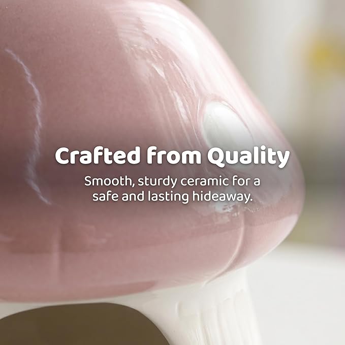 Ceramic Hamster House Small Animal Hideout Outdoor Cartoon Multipurpose Hamster Hide Bed Mushroom Shaped for Rats Chipmunk, Pink