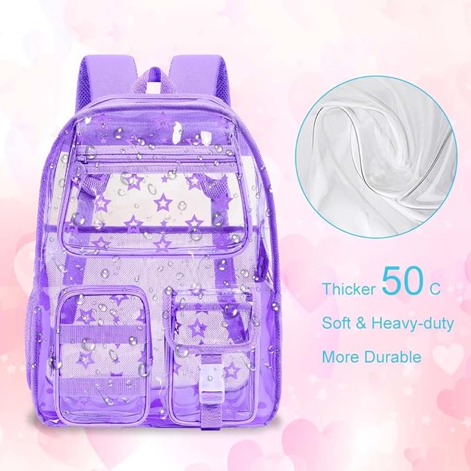 CCJPX 3Pcs Clear Backpack for Girls, School Transparent Bookbag, Heavy Duty See Through Backpacks for Teens Elementary
