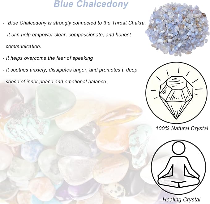 Erliway Blue Chalcedony Crystal Chips Bulk for Vase Filler, 0.5 lb 7-9 mm | Natural Crushed Crystal Stone for Spell Jar, Aquarium Gravel, Reiki Healing Meditation, Jewelry Making, Resin Art, Home Décor