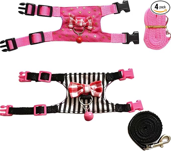 2 Pack Angel Wings Harness and Leash Set for Small Pets, Adjustable Soft Vest with Bell, Safe Outdoor Walking Adventure Gear, for Guinea Pigs Ferrets Hedgehogs Hamsters