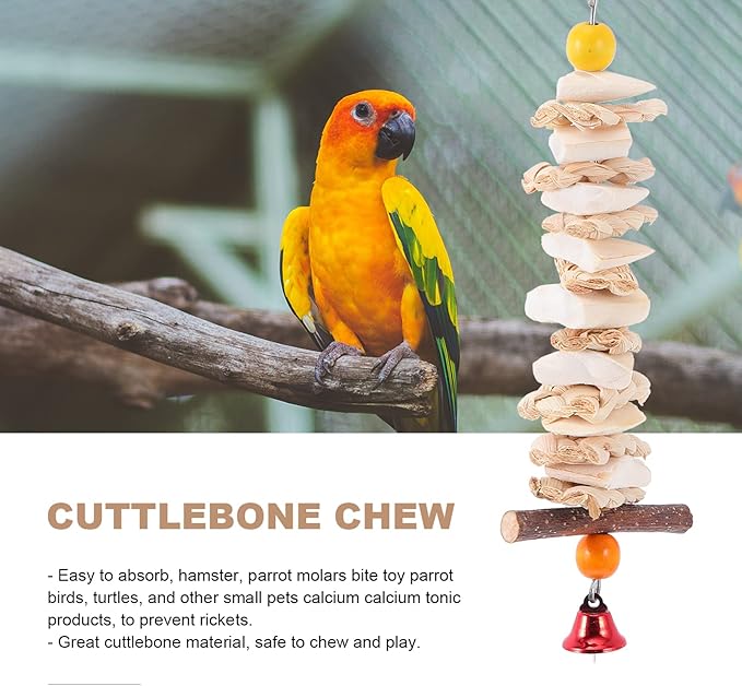 balacoo Parrot Bite Toy Hanging Cuttlebone Chew Calcium Molar String for Small Birds Pet Training and Play 9.84X1.77X1.18In