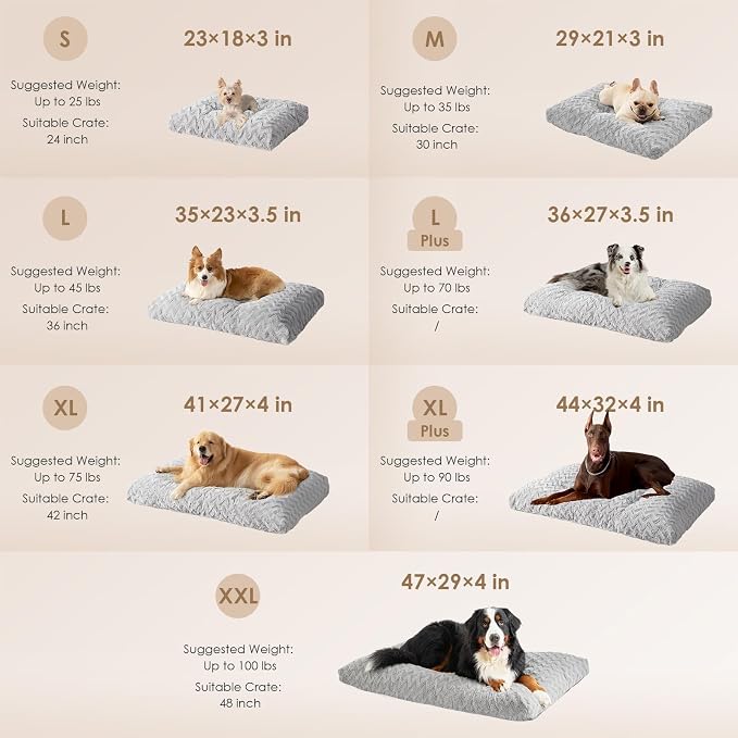 EHEYCIGA XXL Washable Dog Bed for Crate 47x29 Inch, Kennel Pad for Extra Large Dogs Up to 100 lbs, Plush and Comfy Pet Sleeping Mat, Grey