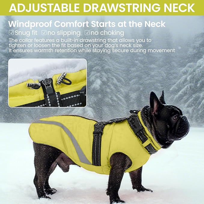QBLEEV Large Dog Coat, Big Dog Winter Jacket for Large Dogs, XXX-Large Waterproof Cold Weather Snow Vest with Zip & Reflective, Windproof Built-in Harness Warm Fleece Snowsuit Clothes, Green, XXXL