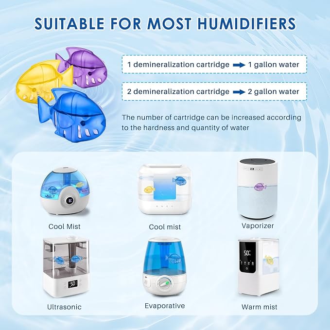 12 Pack Humidifier Cleaning Fish, Humidifier Cleaner for Most Humidifiers | Demineralization Cartridge for Fish Tanks to Purifie Water, Prevent Hard Water Build-Up to improve Humidification