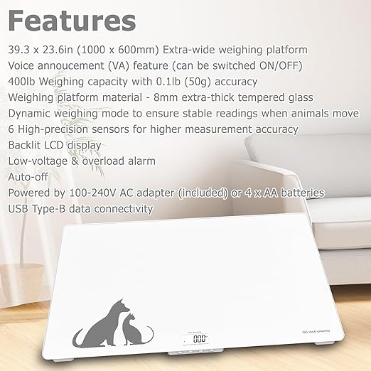 Digital Weighing Scale for Large Dogs Cats, Vet Scale, Scale for Animals Pets, 400lb x 0.1lb, Veterinary Scale, Extra Large 39 x 23 in, for Labrador Golden Retriever German Shepherd, Tempered Glass